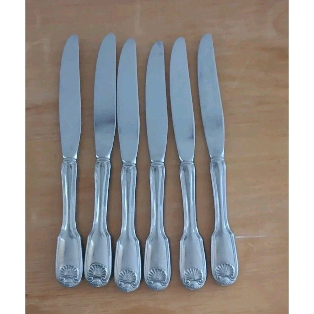 Reed & Barton COLONIAL SHELL Stainless Glossy Dinner Knives Flatware Lot Of 6